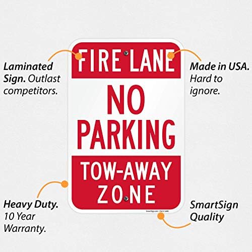 SmartSign Fire Lane - אין חניה, אזור גרירה שלט | 12 x 18 אלומיניום